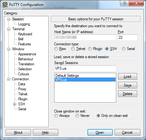 Конфигурация клиента PuTTy