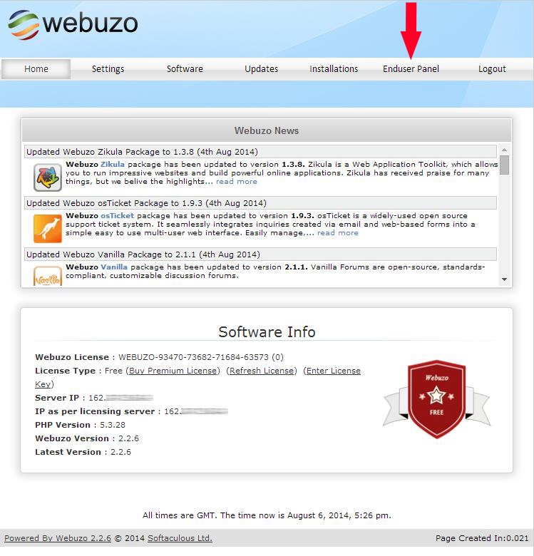 Панель администратора Webuzo