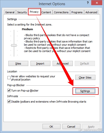 Кнопка Settings