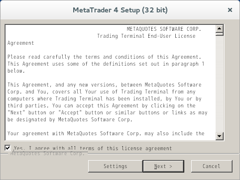 Вікно запрошення до встановлення MetaTrader 4