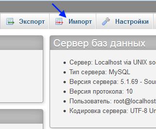 Імпорт бази даних через PhpMyAdmin