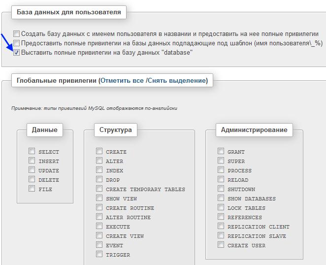 База данных для пользователя