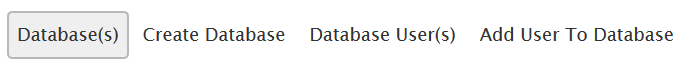 Разделы меню Manage Databases в Webuzo