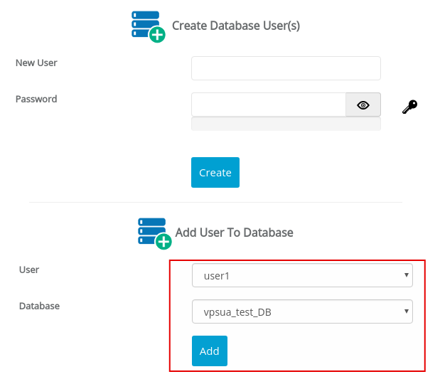 Создание нового пользователя баз данных MySQL и назначение пользователя базе данных в Webuzo