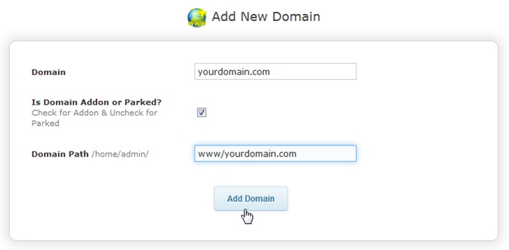 Кнопка Add Domain