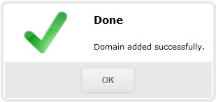 Уведомление об успешном добавлении домена