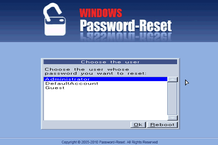 Графическая утилита для сброса пароля на Windows-сервере