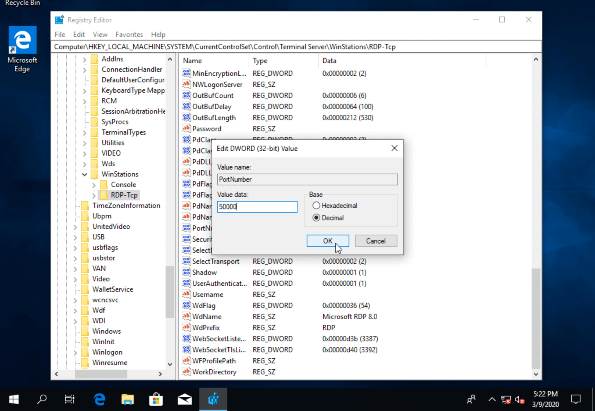 Как сменить порт RDP в реестре Windows 10